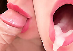 Juicy close-up blowjob with cum in mouth