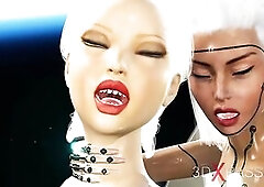 A sexy cg sci-fi android dickgirl bangs a hot beauty in space station