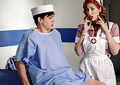 Stunning redhead nurse Lauren Phillips opens her ass for a horny doc