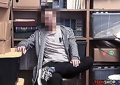 Female mall cop cougar blackmails a teenage fellow into sex