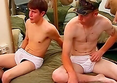 Army twink stroking off and getting fucked in the ass