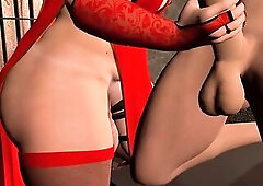 Thick Oriental Futanari T-girl takes deepthroat in smutty prison session