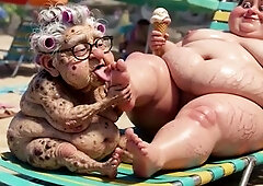 90 year old granny on the beach worshipping a biggest big beautiful woman’s feet. That babe licks and sucks with pure longing, clearly very turned o