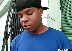 Cute black thug gets picked up on the corner for white cock suck