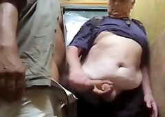 Old-Young Blowjob in the Toilet - Big Cock Handjob and Suck