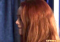 CFNM redhead gf sharing bfs cock with babes