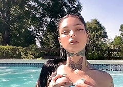 Hot brunette big boobs toying pink pussy