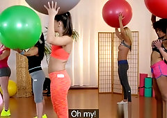 Lesbian Fitness Coach In Threesome In The Gym