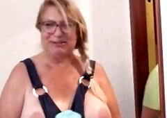 Breasty older woman, Senora Fina, desires sex and asks neighbour for aid whilst undressed