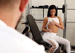 Fitness chick Emily Willis is having crazy sex fun with coach at the gym