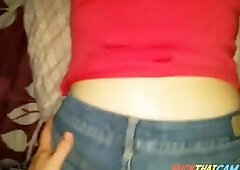 A sultry brunette takes center stage in this sizzling webcam show, flaunting her curves in American Eagle Jeans before things escalate into a wild CFN