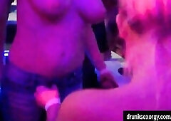 Seductively pornstar sweethearts getting drilled hard in a club at construction company party