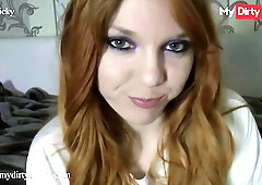 Little Nicky In Stunning Redhead Fucks Her Pussy With A Glass Dildo