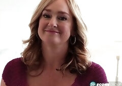 Watch Wendy Raine's first time on camera with a big tit milf and cum on her tits