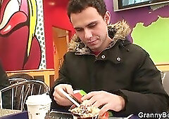 Huge titted granny and boy