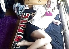 Sensual shemale enjoys using toys to fuck her tight ass