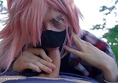 Naughty sissy femboy NagisaIf pleasures his boyfriend's hard cock on a wild hiking adventure - NagisaIf's Adventure Blog #01