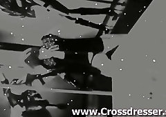 Horny shemale enjoys crossdressing and wearing slutty thongs and lingerie