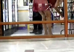 Cute girl on hunker exposed her panties to my