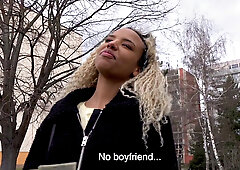 Cash-hungry teen with curly hair enjoys outdoor sex after a casting call