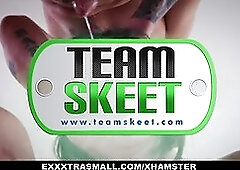 Tiny gal Lola Fae doing yoga in bikini and fucking step mom's boyfriend