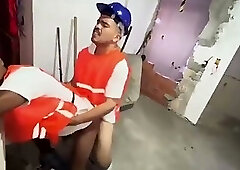Construction workers, in a fit of lust, get together in the middle of the construction site. I