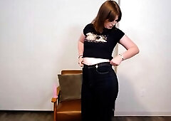 GROOBYGIRLS Brunette hair Trans Beauty Pleasures Herself Anal With Pink Toy In Leather Chair