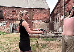 Geprügelt - stiff Outdoor whipping with SweetBaby and damsel Deluxe