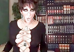 Raunchy mature shemale teacher shoots a load in the classroom