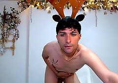 Bucaramanga Colombia Christmas Reindeer Takes Out His Huge Cock And Masturbates Until He Gets All The Cum Cum
