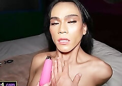 Hard body big tits Asian femboy POV blowjob and anal stuffing