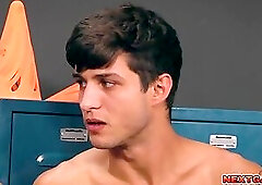 Gay Threesome with coach and teammates in the locker room