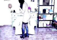 Marvelous Oriental Trans plays sensually with her large dong in the living room. That babe shows off her hawt body and plays with her large shlong. He