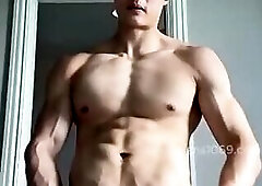 Chinese muscular gay star cumshot