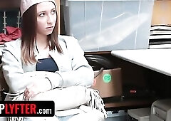 Teen brunette hair was caught shoplifting, so that babe ended up banged and liked it a lot