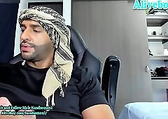 sexy Arab man with big heavy cock masturbates on webcam