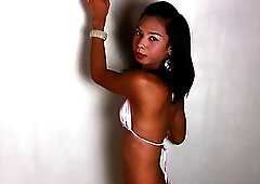 Slim ladyboy Nika loves to play with her hairy cock