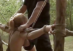 Babes tied up and fucked real hard in the forest