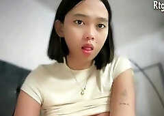 big tits asian trans cutie with tattoos wanks on cam