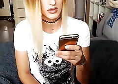 Boy with long hair calls himself shemale working on webcam