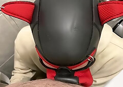 Young dude gargles fat spear in public rest room and gets money-shot