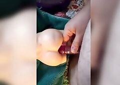 FTM screws his sex doll with a toy between legs POV
