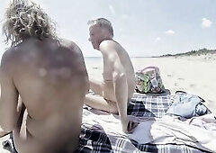 Tgirl girlfriend sex and tease on a nudist beach