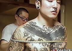 Kemono fucks bound Yoshi Kawasaki and Damian Dragon raw In threesome