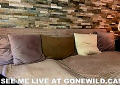 Blonde Teases Naked Guy on Couch