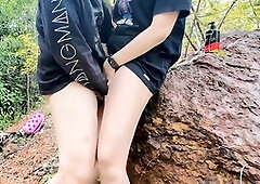 Thai teen Ninew Thai Cute's first outdoor experience – POV creampie in the woods