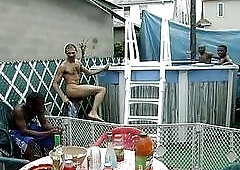 Ass fucking back yard pleasures in interracial gay scenes
