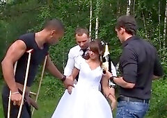 The groom the sexy bride fucked hard in the woods