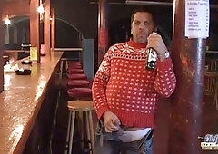 Czech brunette Valentina Rossini receives oral in a dim rustic bar