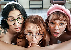 P-O-V fucking three big breasted nerd girlfriends